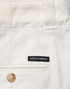 White Cotton Stretch Cropped Trouser Pants