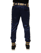 Blue Nylon Jogger Mid Waist Trouser Pants