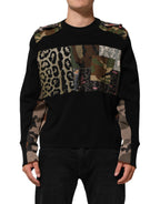 Black Patchwork Crew Neck Pullover Sweater