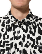 Black White Leopard Denim Blouson Sweater