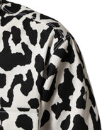 Black White Leopard Denim Blouson Sweater