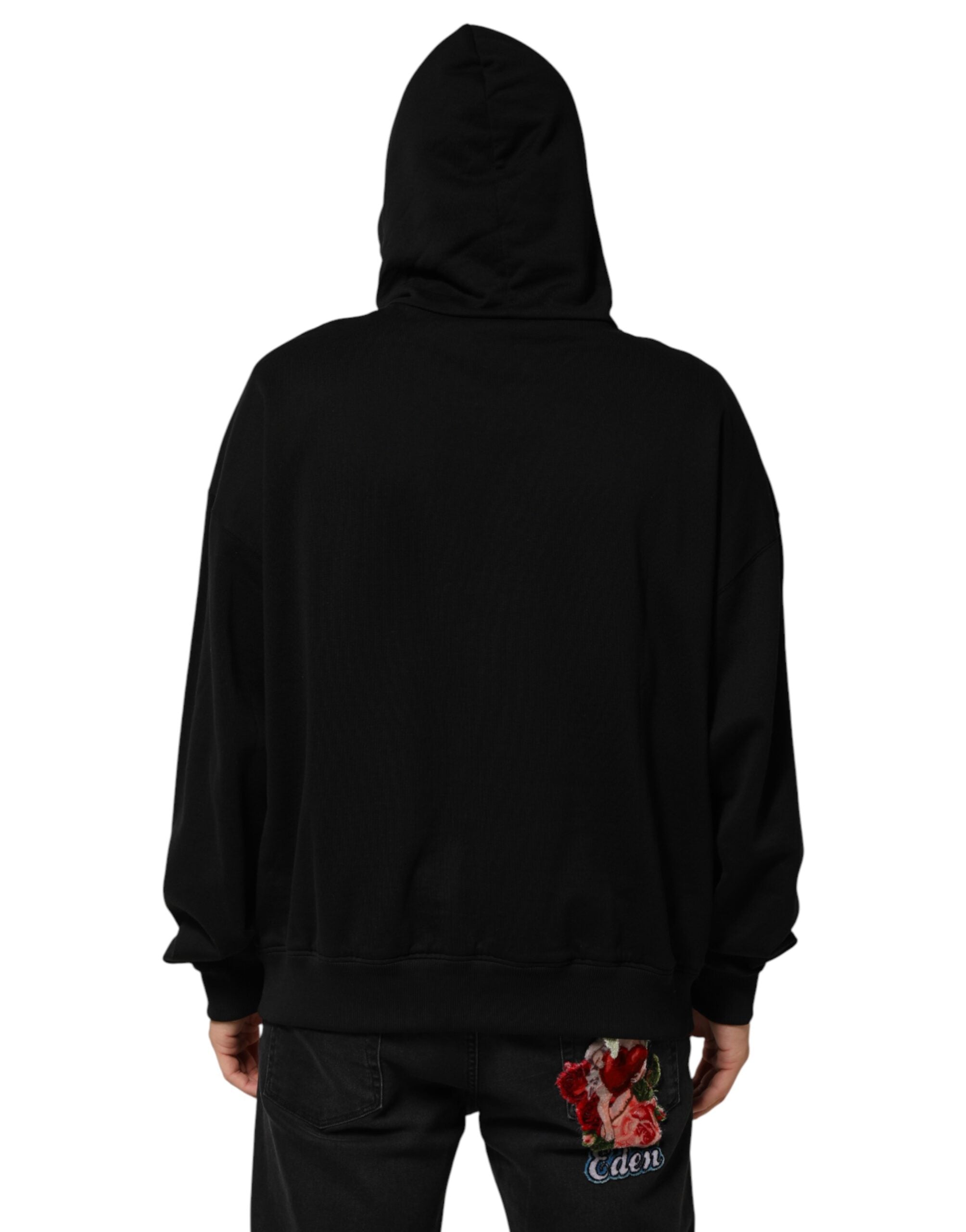 Black Printed Hooded Men Sweatshirt Sweater