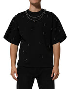 Black Polyester Necklace Embellished T-shirt