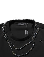 Black Polyester Necklace Embellished T-shirt