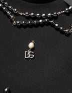 Black Polyester Necklace Embellished T-shirt