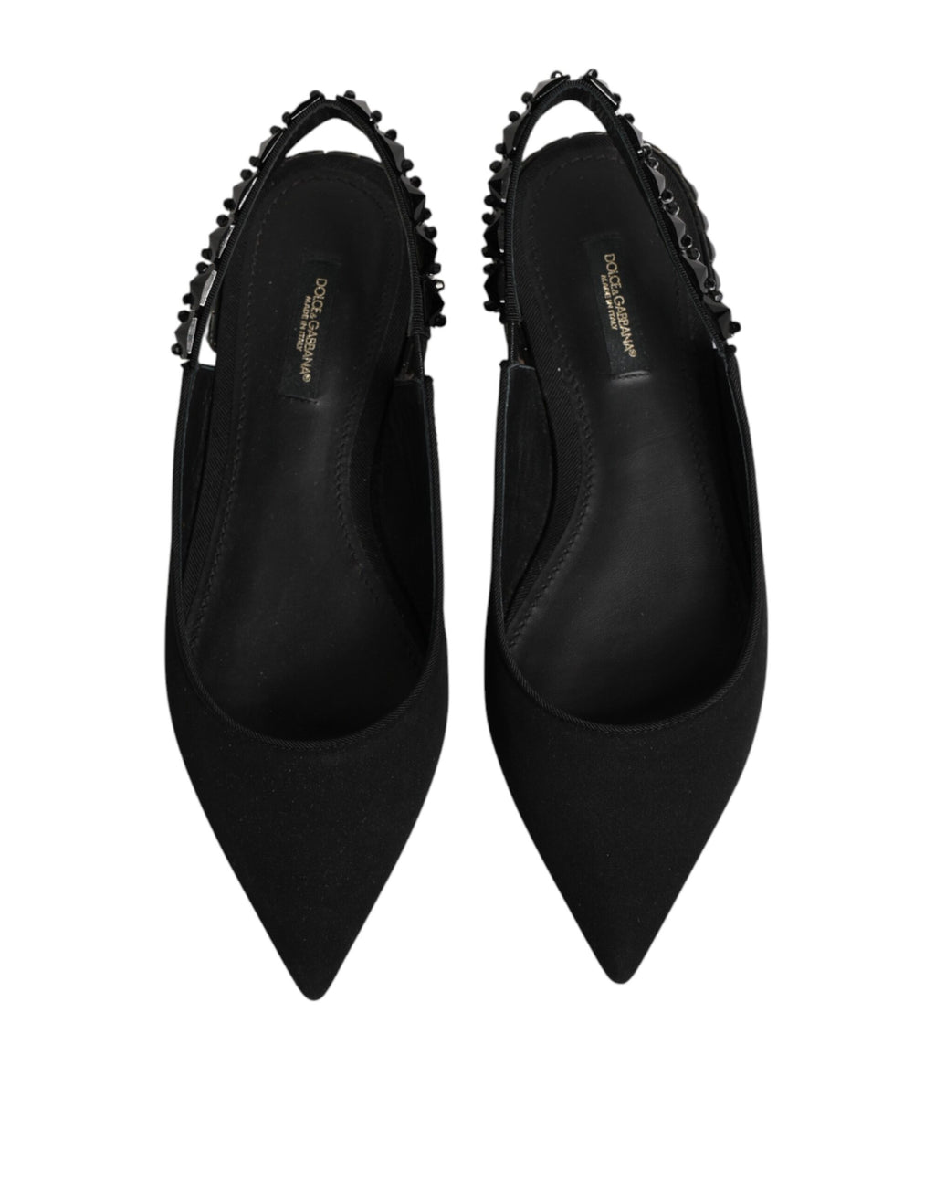 Black Crystal Charmeuse Slingback Shoes