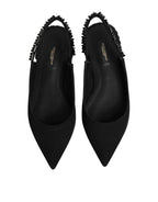 Black Crystal Charmeuse Slingback Shoes