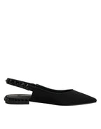 Black Crystal Charmeuse Slingback Shoes