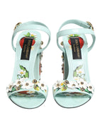 Mint Green Floral Studs Heels Sandals Shoes