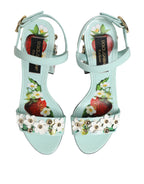 Mint Green Floral Studs Heels Sandals Shoes