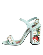 Mint Green Floral Studs Heels Sandals Shoes