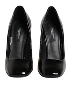 Black Gold Patent Leather Logo Heels Pumps Shoes