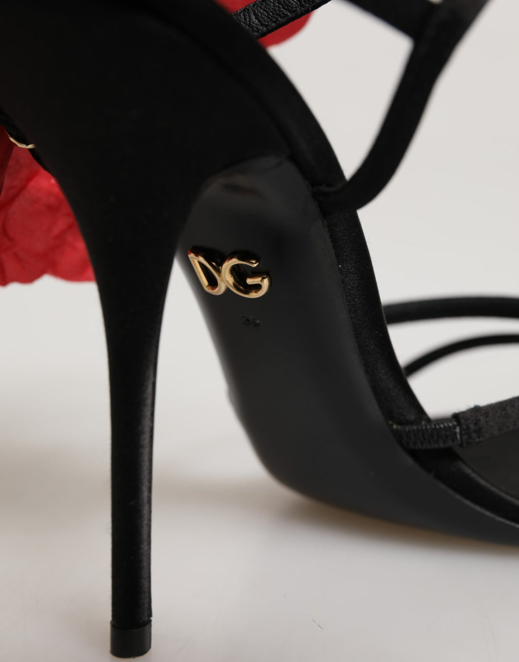 Black Leather Strappy Flower Heels Sandals  Shoes