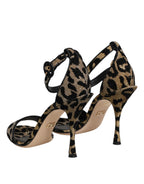 Gold Leopard Ankle Strap Heels Sandals Shoes