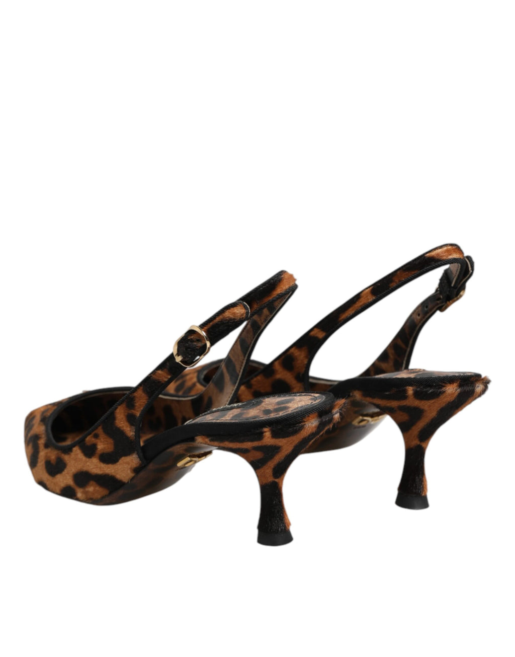 Brown Leopard Calfskin Fur Slingbacks Shoes