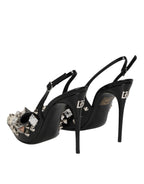Black Studded Leather Heels Slingbacks Shoes