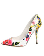 White Floral Leather High Heels Pumps Shoes