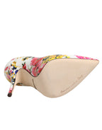 White Floral Leather High Heels Pumps Shoes