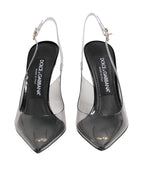 Black Leather Clear PVC Slingback Pumps Shoes