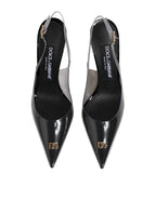 Black Leather Clear PVC Slingback Pumps Shoes