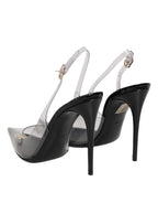Black Leather Clear PVC Slingback Pumps Shoes