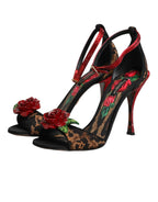 Brown Leopard Crystal Roses Sandals Shoes
