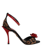 Brown Leopard Crystal Roses Sandals Shoes