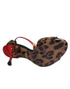 Brown Leopard Crystal Roses Sandals Shoes