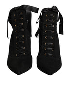 Black Stiletto Heels Lace Up Boots Shoes