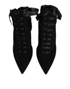 Black Stiletto Heels Lace Up Boots Shoes