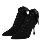 Black Stiletto Heels Lace Up Boots Shoes