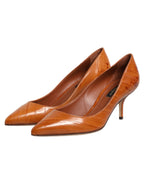 Brown Leather Kitten Heels Pumps Shoes
