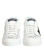 White Leather Graffiti Low Top Sneakers Shoes