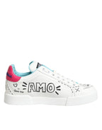 White Leather Graffiti Low Top Sneakers Shoes