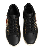 Black Leather Sacred Heart Sneakers Shoes