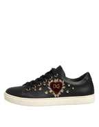 Black Leather Sacred Heart Sneakers Shoes