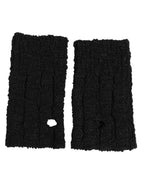 Black Virgin Wool Knitted Fingerless Men Gloves