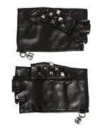 Black Leather Studded Fingerless Hand Mitten Men Gloves
