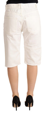White Mid Waist Knee Length Bermuda Shorts