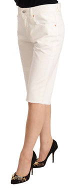 White Mid Waist Knee Length Bermuda Shorts