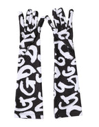 Black White DG Logo Elbow Length Mitten Gloves