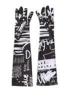 Black White DG Logo Elbow Length Mitten Gloves