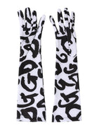 Black White DG Logo Elbow Length Mitten Gloves