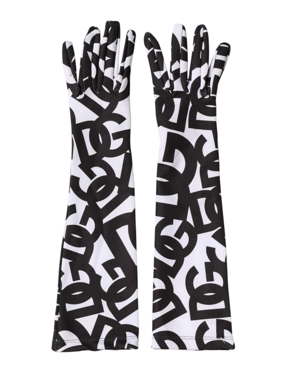 Black White DG Logo Elbow Length Mitten Gloves