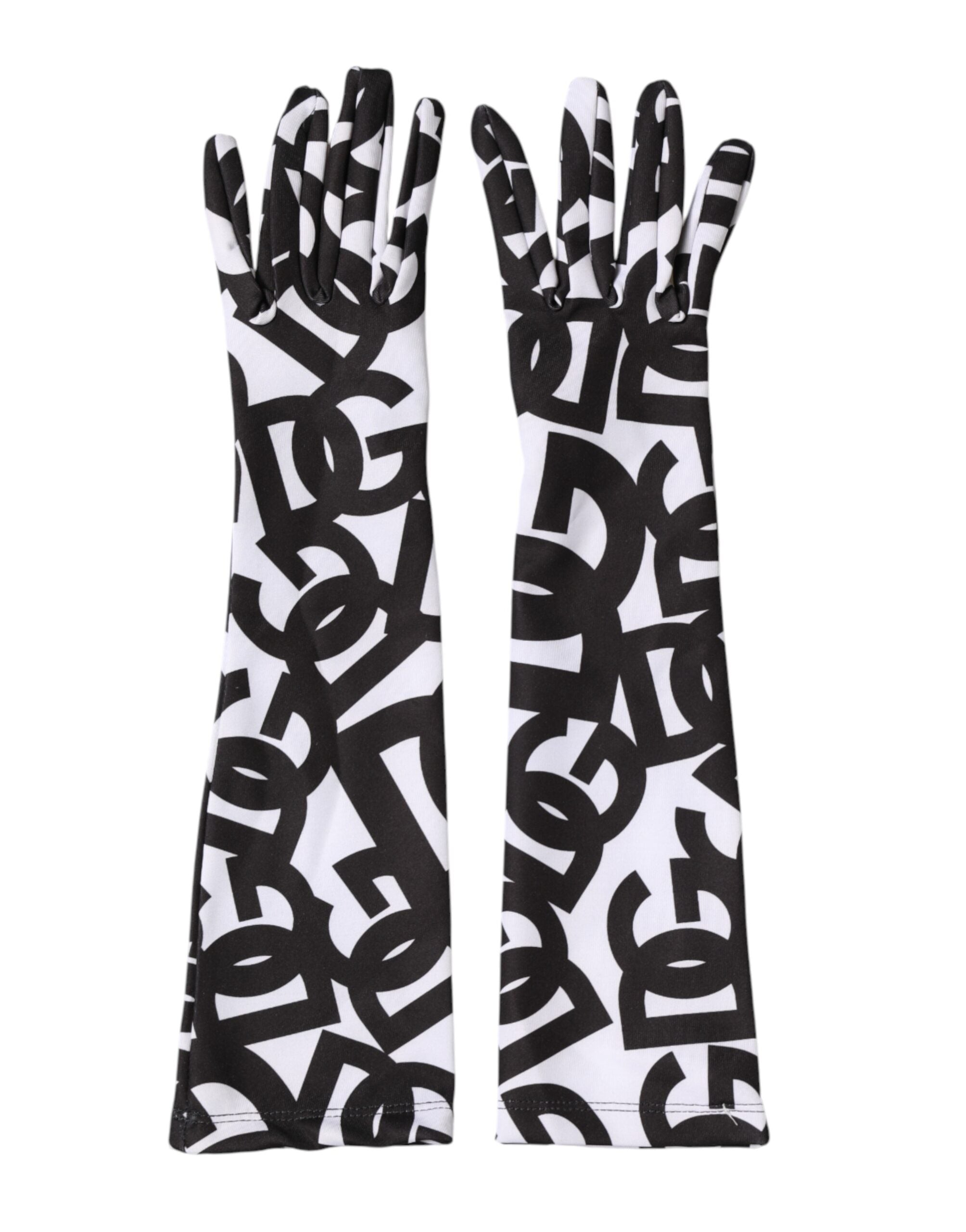 Black White DG Logo Elbow Length Mitten Gloves