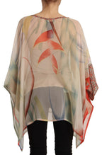 Silk Multicolor Printed Poncho Long Sleeves Women Blouse Top