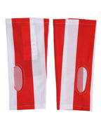 Red White Nylon Fingerless Wrist Length Gloves