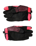 Black Pink Crystal Wrist Length Mitten Gloves