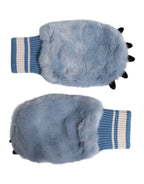 Blue Acrylic Knitted Fur Wrist Mitten Gloves