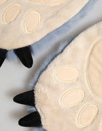 Blue Acrylic Knitted Fur Wrist Mitten Gloves